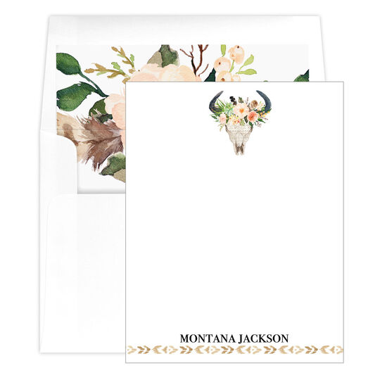 Floral Steer Flat Note Cards